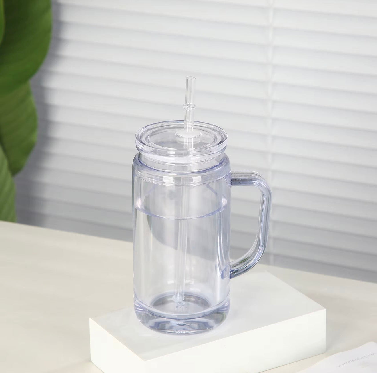 16oz Acrylic Snowglobe Cup With Handle (with glitter)
