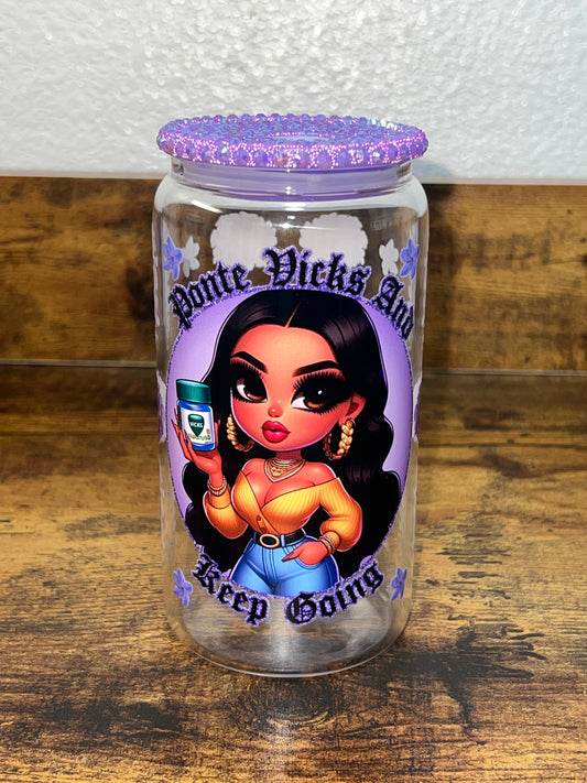 Ponte Vicks And Keep Going Glass Cup with bling lid