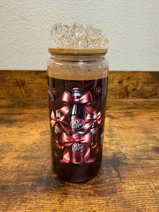 Dr. Pepper Glass Cup with Ice Lid